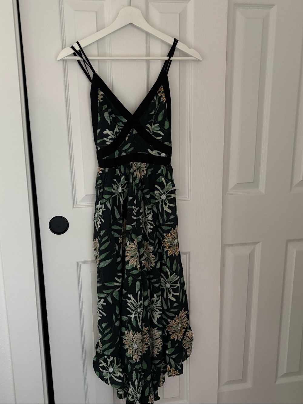 Urban Outfitters Black Floral Maxi Romper with Green Leaves